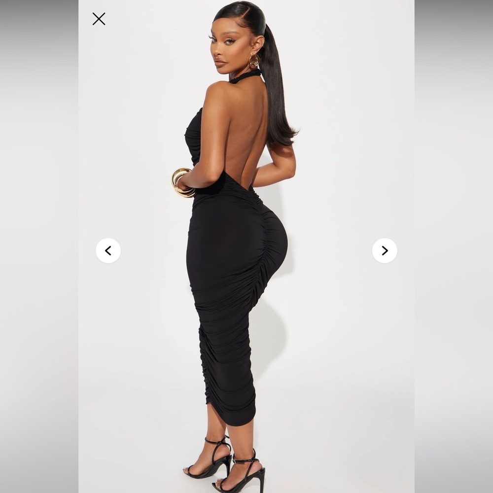 Keke Ruched Deep V Midi Dress - Black - Picture 3 of 5